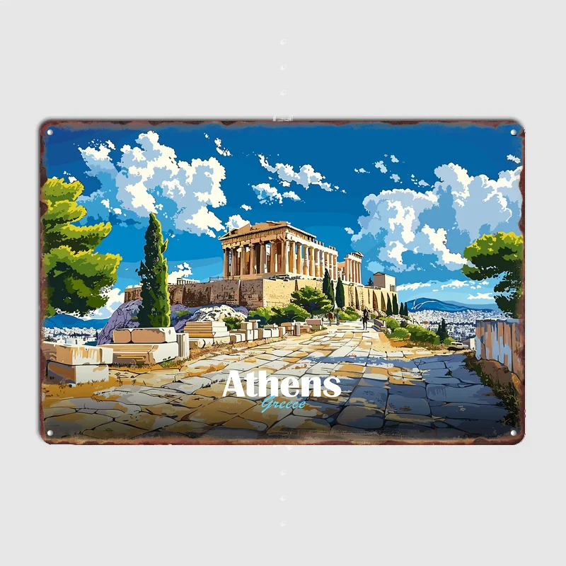 Athens Acropolis Scenery Travel Poster Metal Sign Indoor Outdoor Home Decor Bar Custom Posters Wall Room Decorations