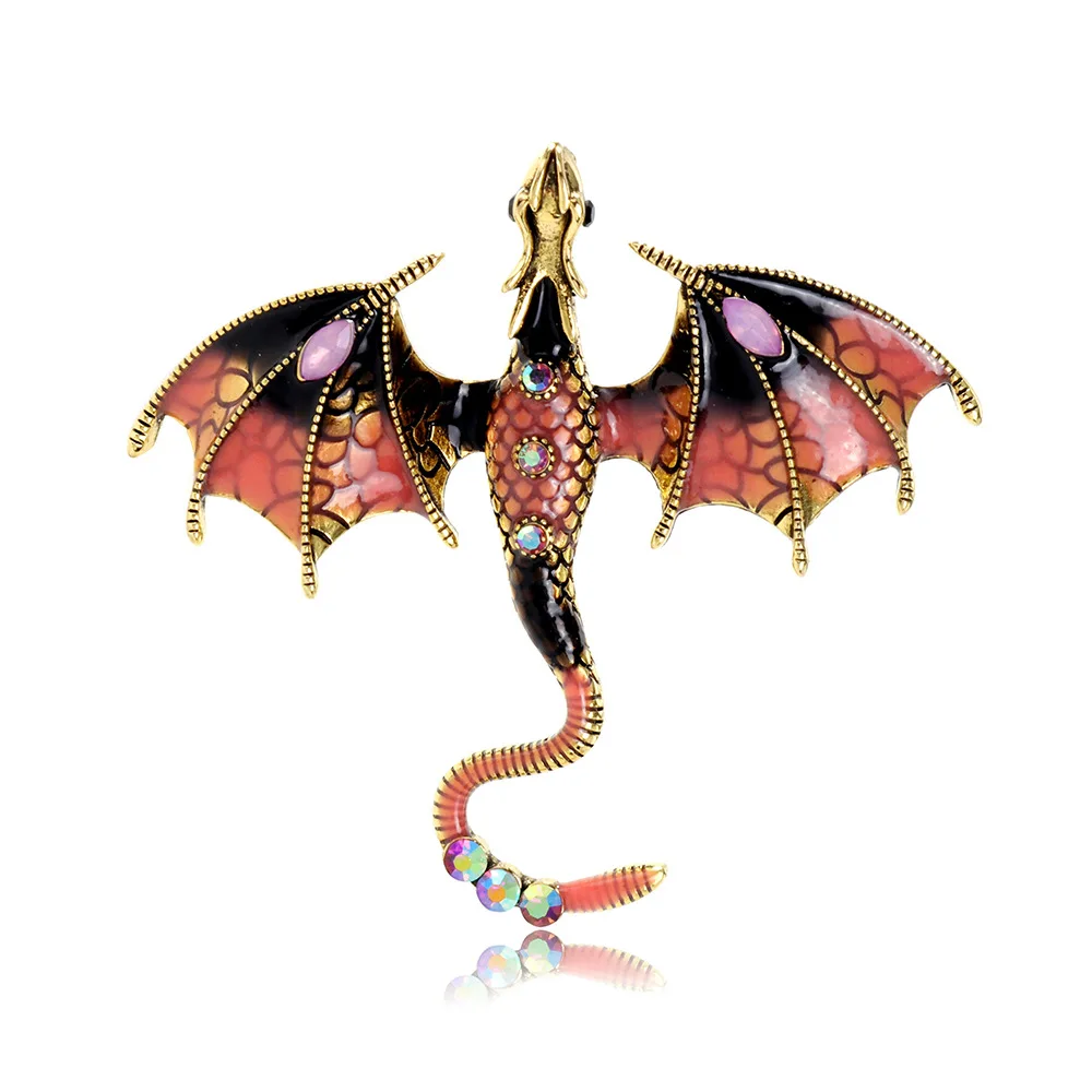 Hot 9 colors rhinestone enamel dragon brooches for men and women flying legged animals pterodactyl costume pins jewelry gifts