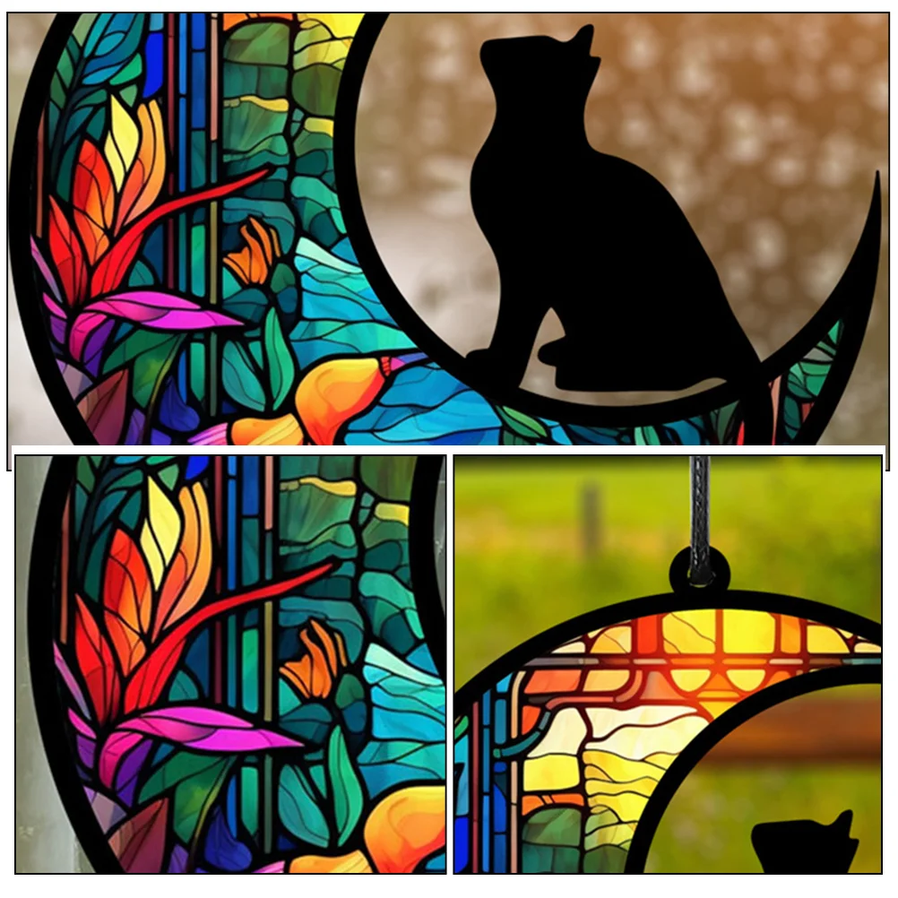 Exquisite Acrylic Window Hanging Moon Cat Ornament for Garden Decoration Pendant Unique and Realistic Wall Art