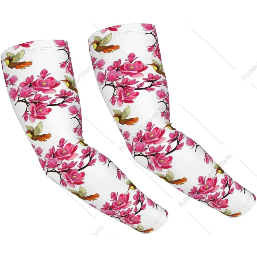 Mangas de brazo de colibrí de Magnolia rosa para hombres y mujeres: mangas de brazo deportivas de protección solar refrescante para cubrir los brazos