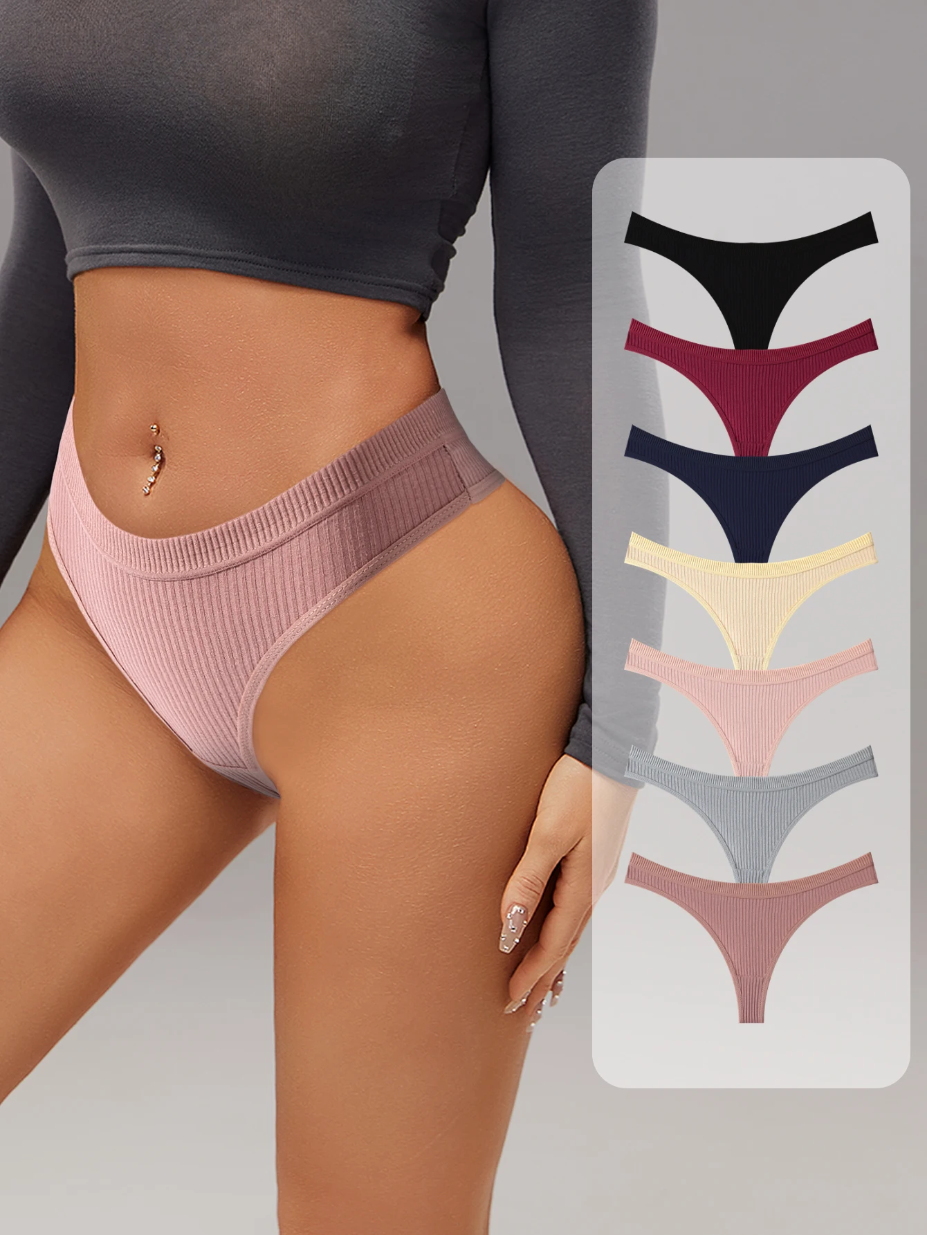 7Pcs Womens Cotton Breathable Low Rise Underwear Soft Striped Briefs Comfortable Stylish Solid Colors for Everyday Wear
