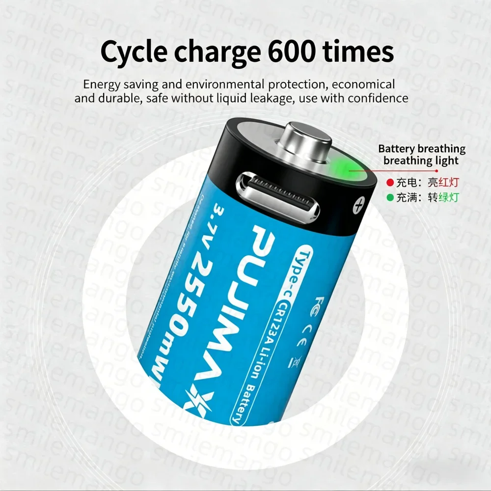 3V Typ-C Wiederaufladbare CR123A 2550mWh Lithium-Batterie Hochkapazitäts-Akku mit Stabilem Ausgang