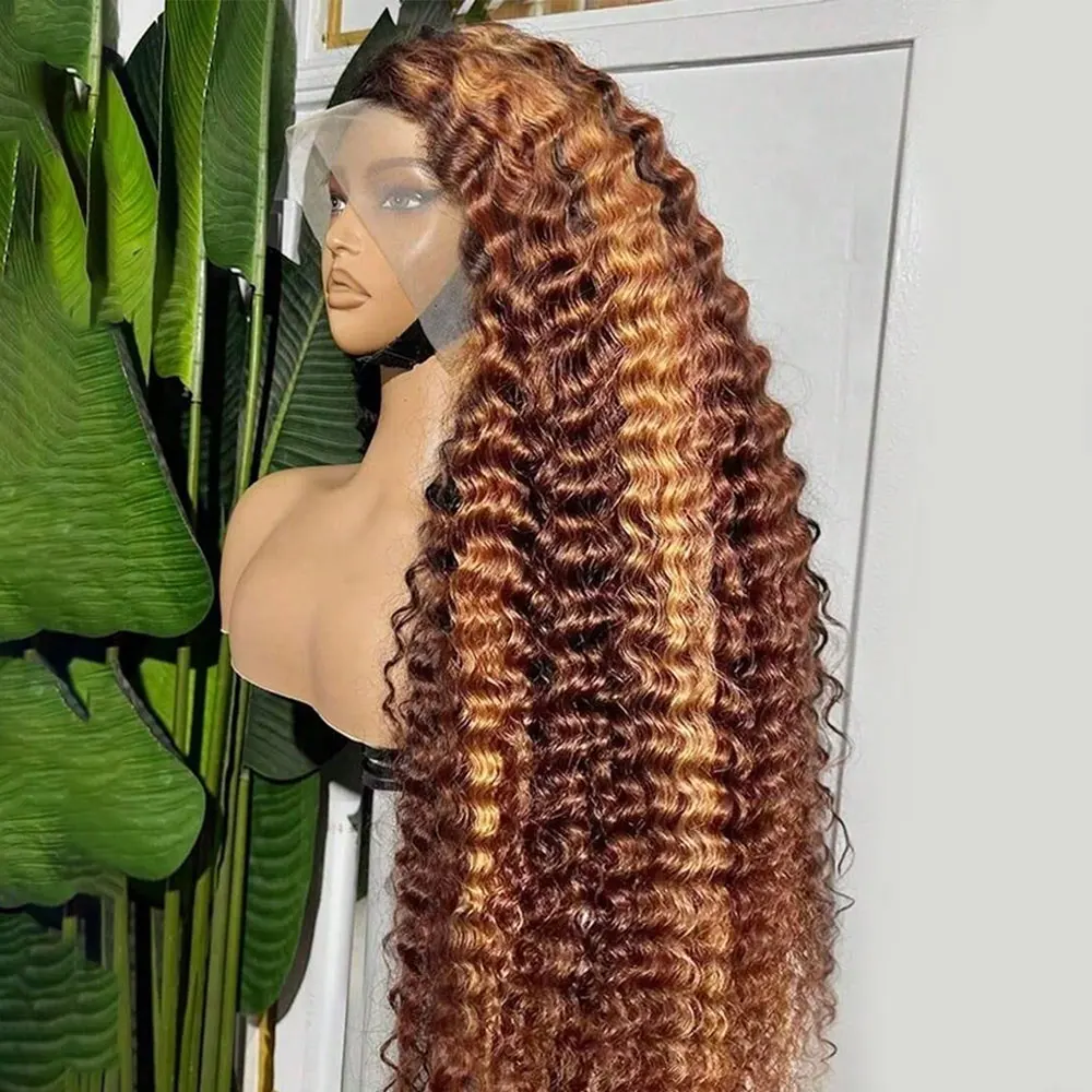 

250% Плотность 4/27 Выделенный 13x4 Парик Фронта Шнурка Парик Человеческих Волос Длинный Парик Глубокой Волны Длинный Вьющийся Парик Натуральная Линия Волос Для Женщин