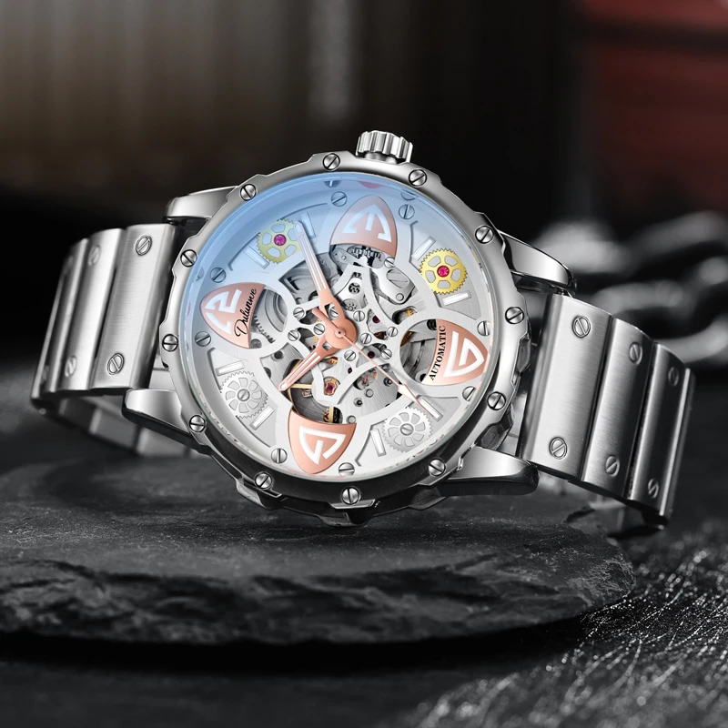 Dulunwe Brand Original Automatic Wrist Watch Men High-end Luxury Hollow Luminous Waterproof Men's Mechanical Watches