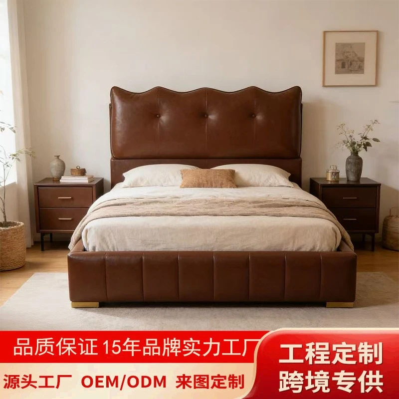 Light luxury leather bed modern simple Internet celebrity puff bed master bedroom storage double soft bag wedding bed leather