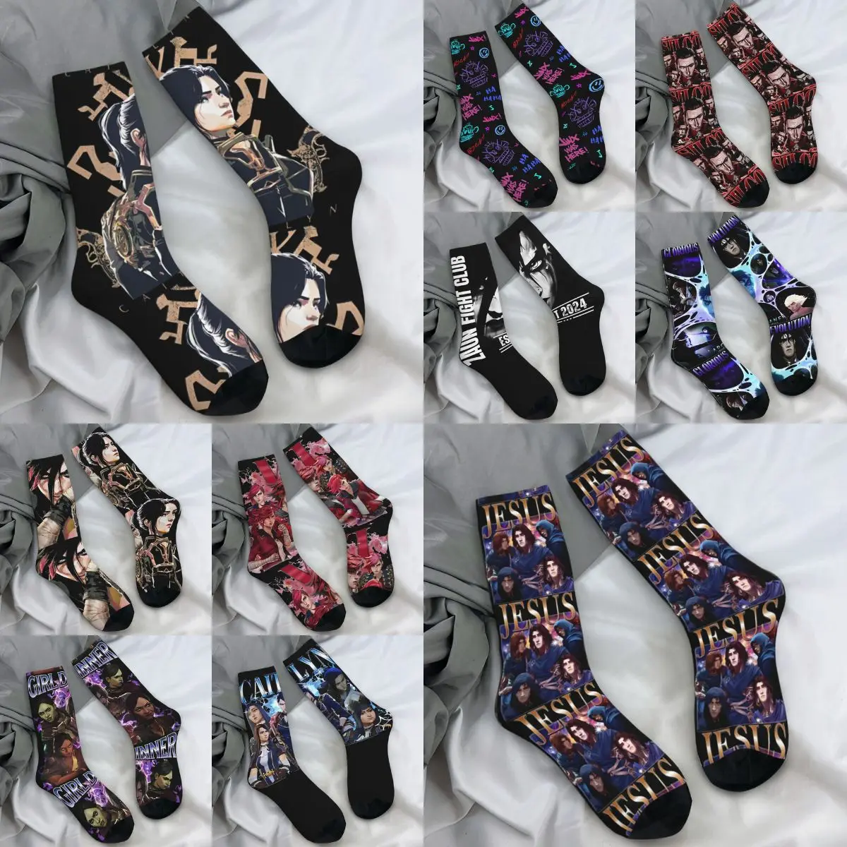 Arcane Anime Game Funny Socks Trendy Stockings Spring Non-Slip Women Men Socks Warm Soft Graphic Cycling Socks