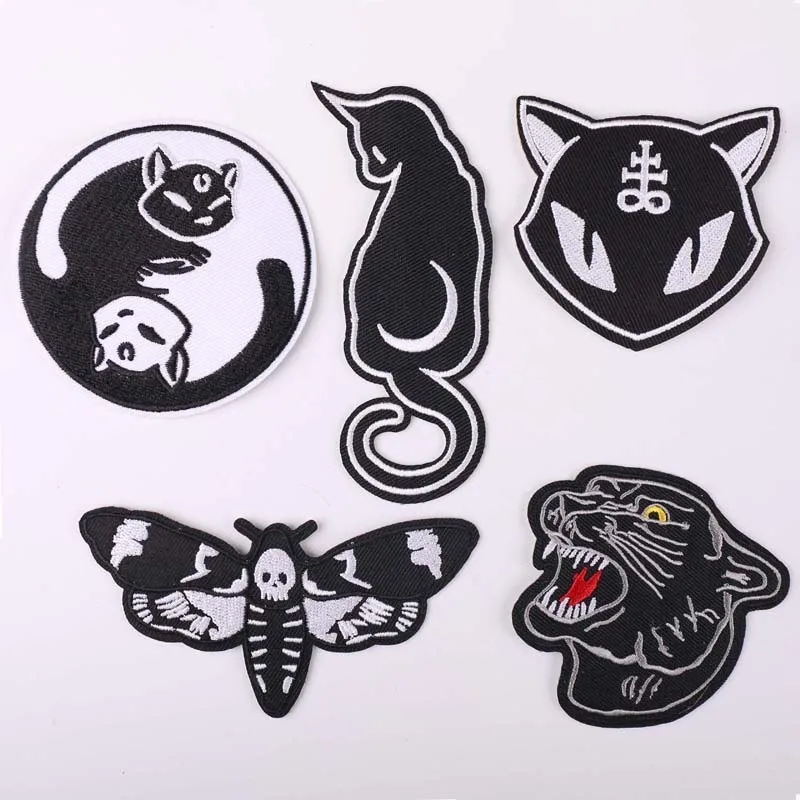 Black animal moth Leopard head Patch otto diagrammi cat Badge ricamato abbigliamento Patch Iron-On fai da te t-shirt per bambini decorativa