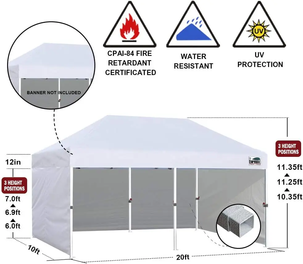 10'x20' Pop-up Canopy Tent Commercial Instant Canopies with 4 Removable Zipper End Side Walls and Roller Bag, Bonus 6