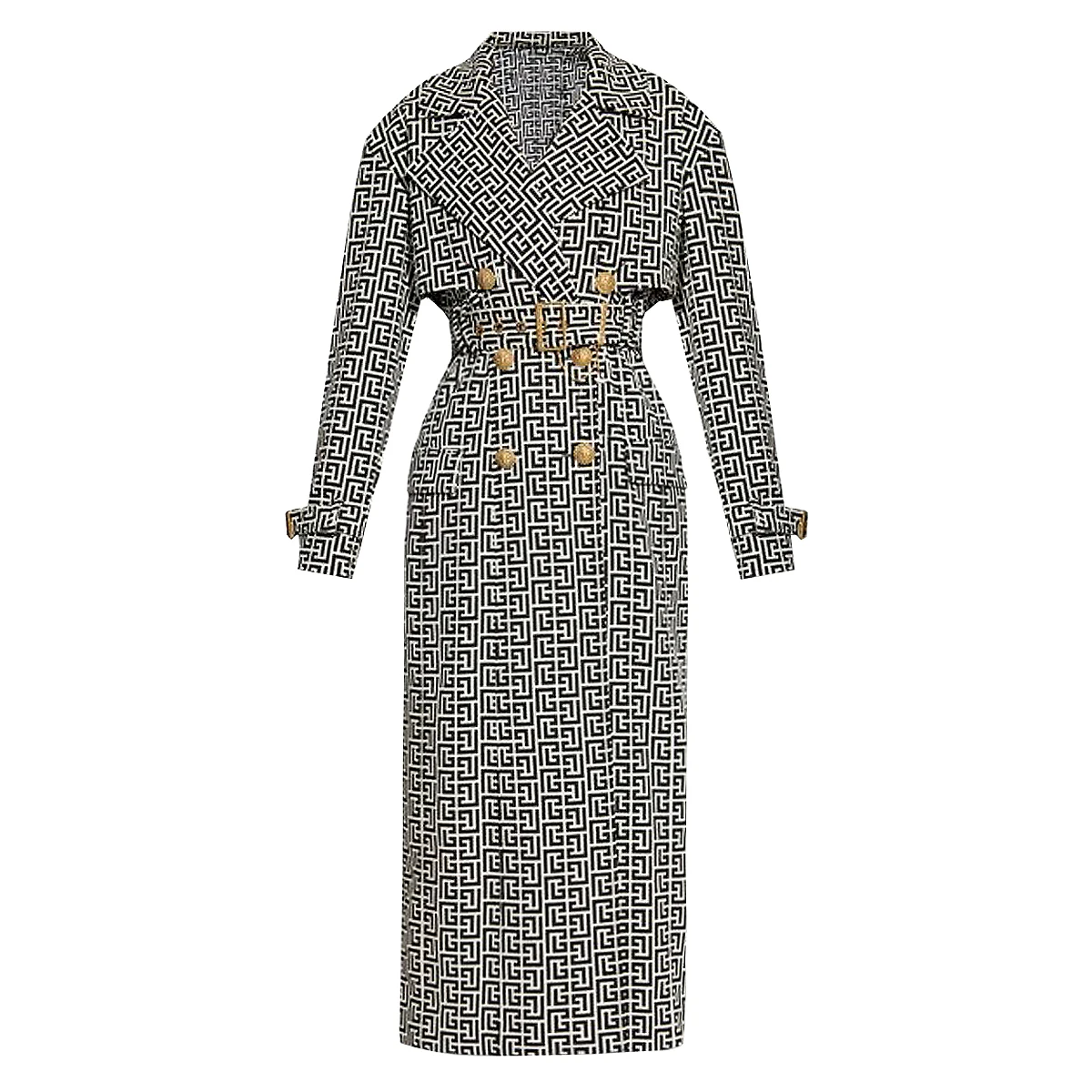 

Autumn Suit Collar Jacquard Belt Hepburn Style Temperament Commuting High-End Women's Long Sleeved Mid Length Trench Coat