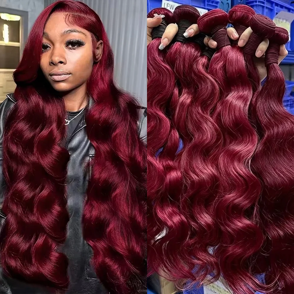 16A 30 38 Inch Burgundy 99j Body Wave Bundles Wine Red Colored Human Hair Bundles 1/3/4 PCS Brazilian Double Weft Virgin Hair Weave Extension For Women