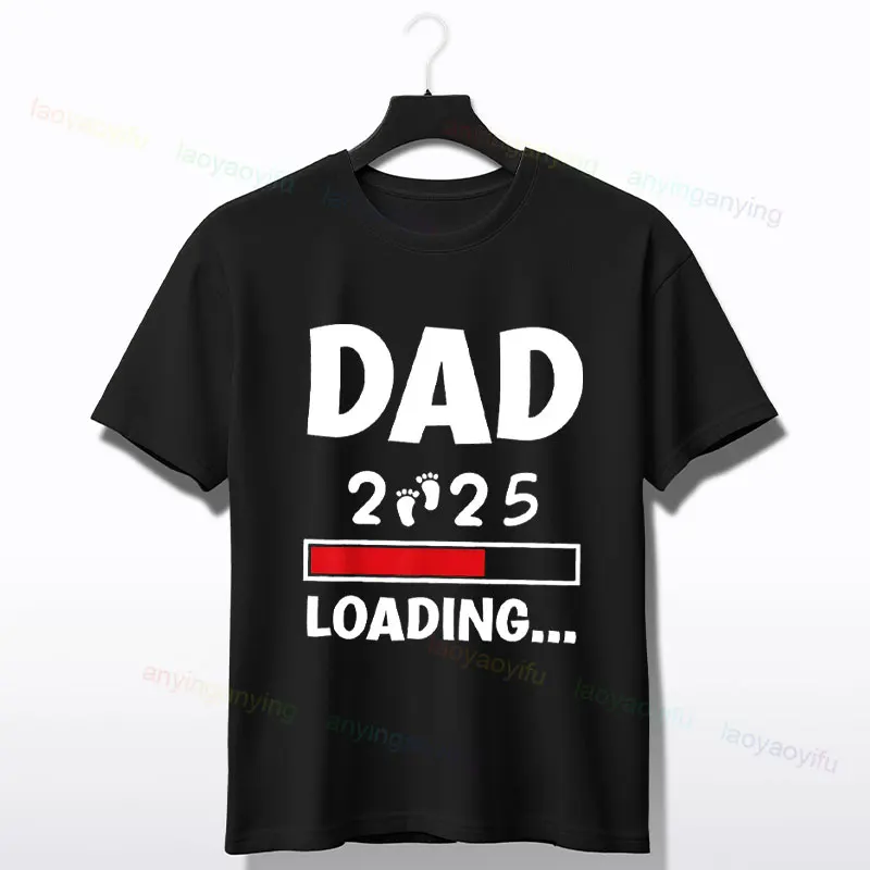 Soon To Be Dad 2025 Loading Pregnancy Announcement Dad T-Shirt Pure Cotton Short-sleev O-neck Tee Men's Clothing Casual Wear