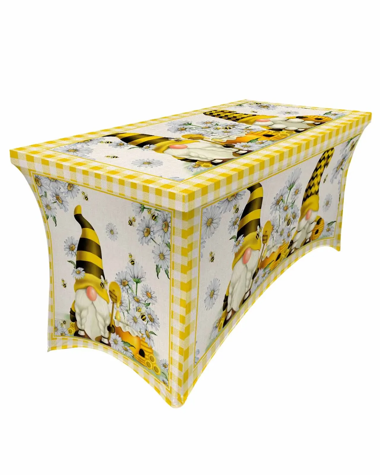 

Pastoral Spring Bee Daisy Gnome Elastic Table Skirt Wedding Hotel Birthday Table Cover Buffet Table Tablecloth Decor