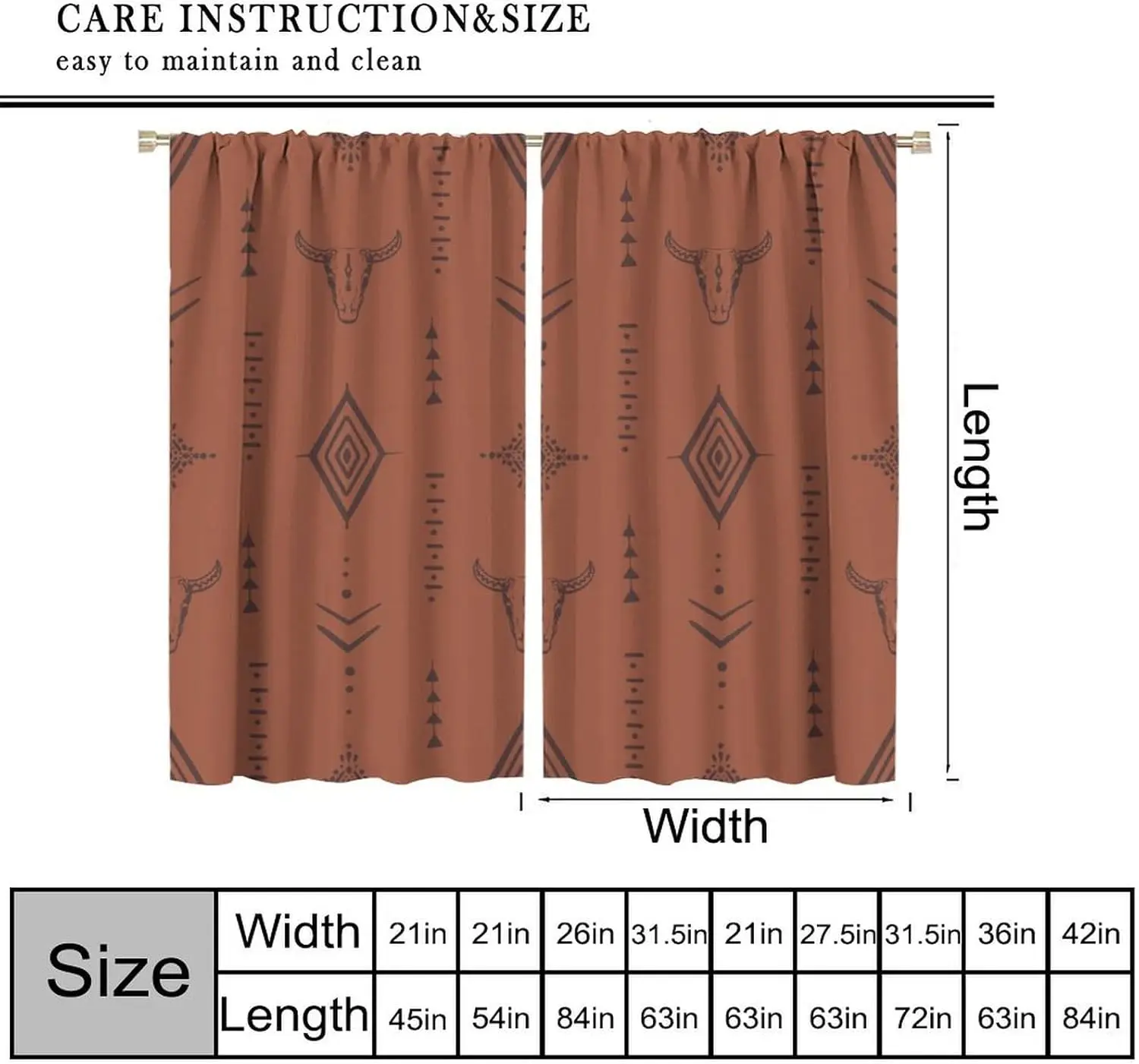 Western Bull Skull Decorative Curtains Bull Skull Boho Aztec Vintage Country Farmhouse Print Window Drape for LivingRoom Bedroom