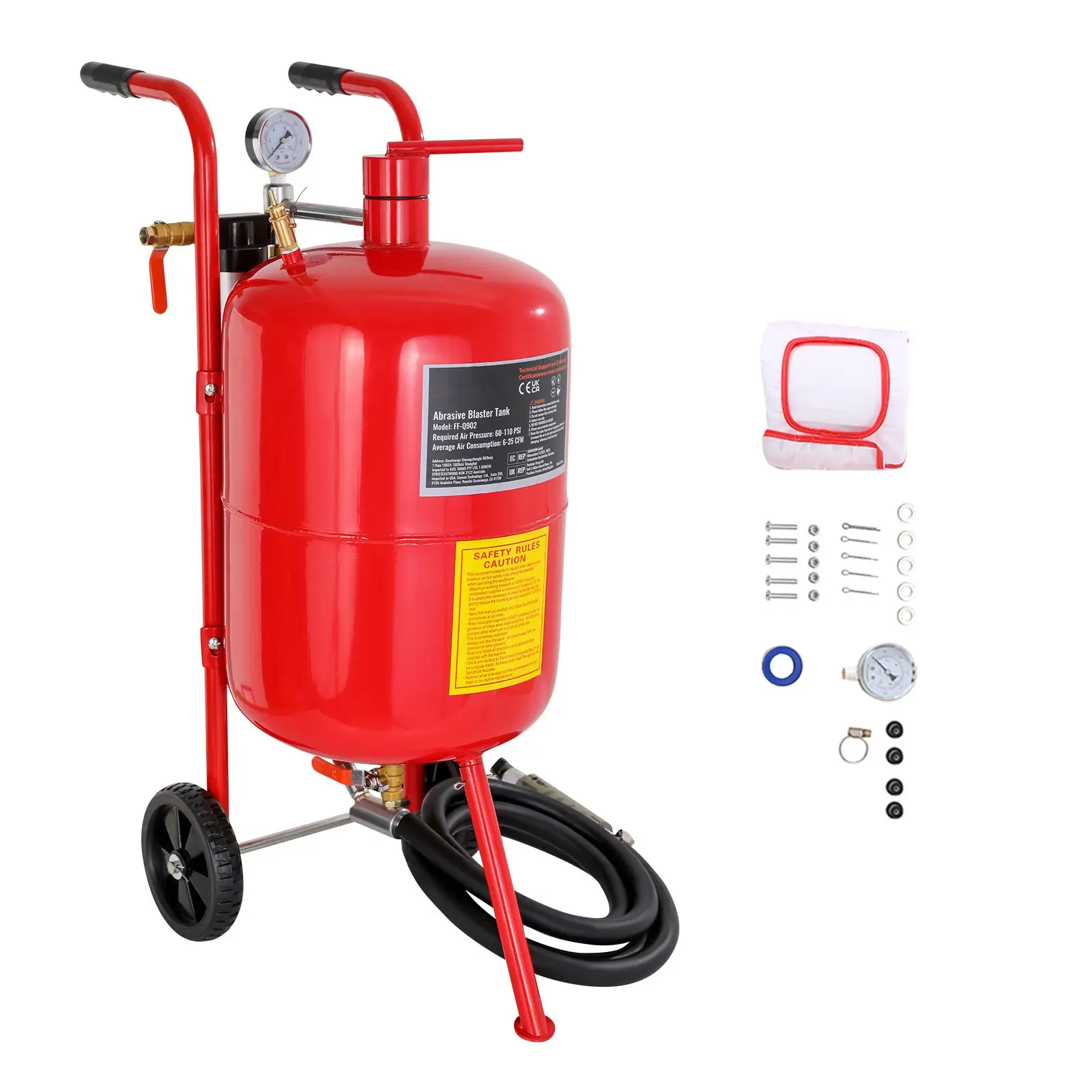 10Gal/40L Sandblaster Equipped with Nozzle Shut-Off Valve Pressure Gauge Ceramic Nozzle 2.5m Hose Filling Funnel Watertrap 6\
