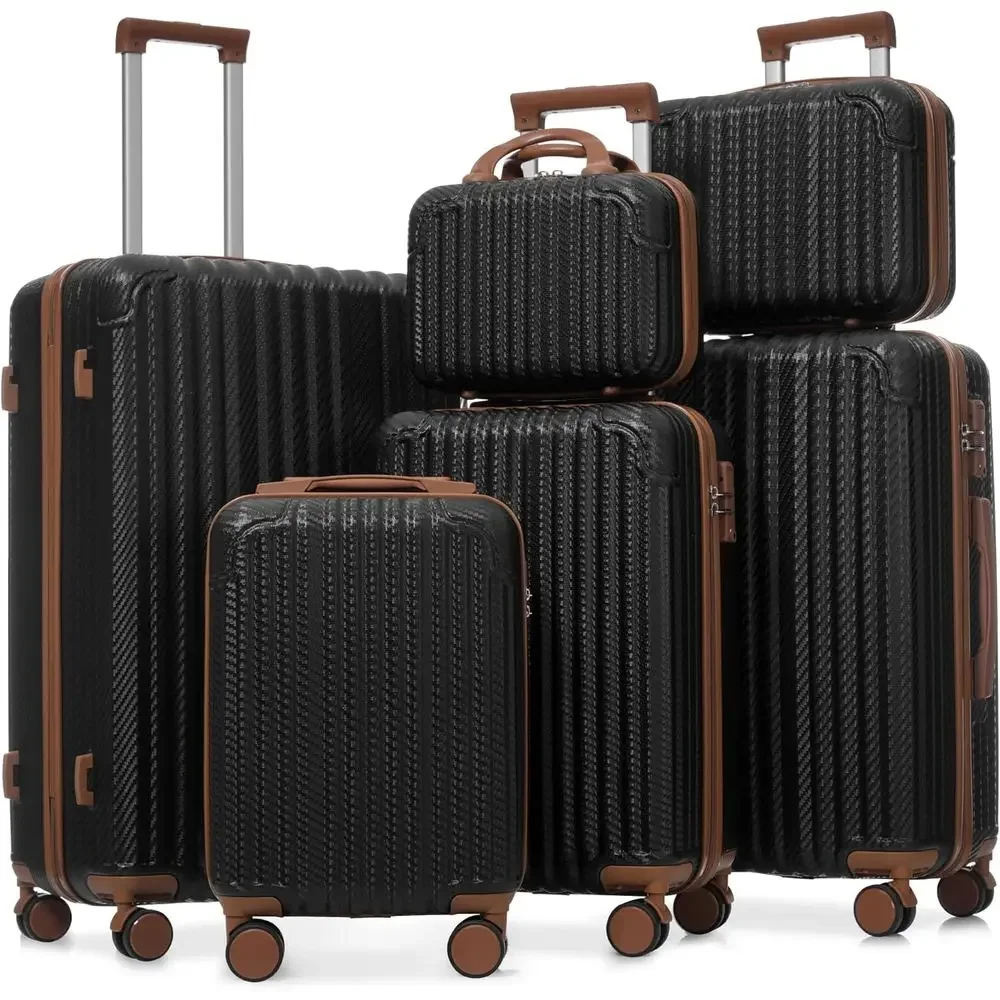 

6-Piece ABS Hardshell Luggage Set with Spinner Wheels, TSA Lock for Carry-On and Family Travel