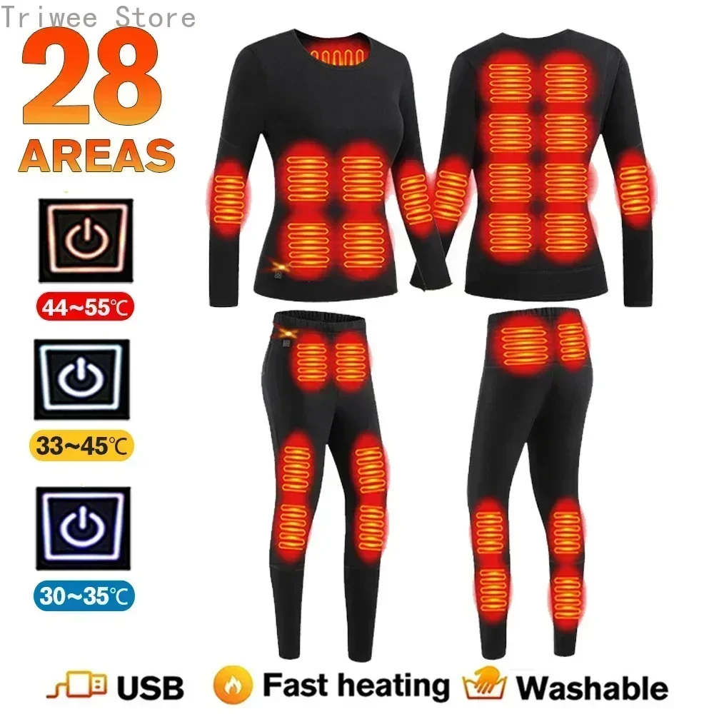 Heated Underwear Winter Thermal Underwear Women Men 28 Areas Heating Jacket Winter Sports Accessories Electric Heated Equipment