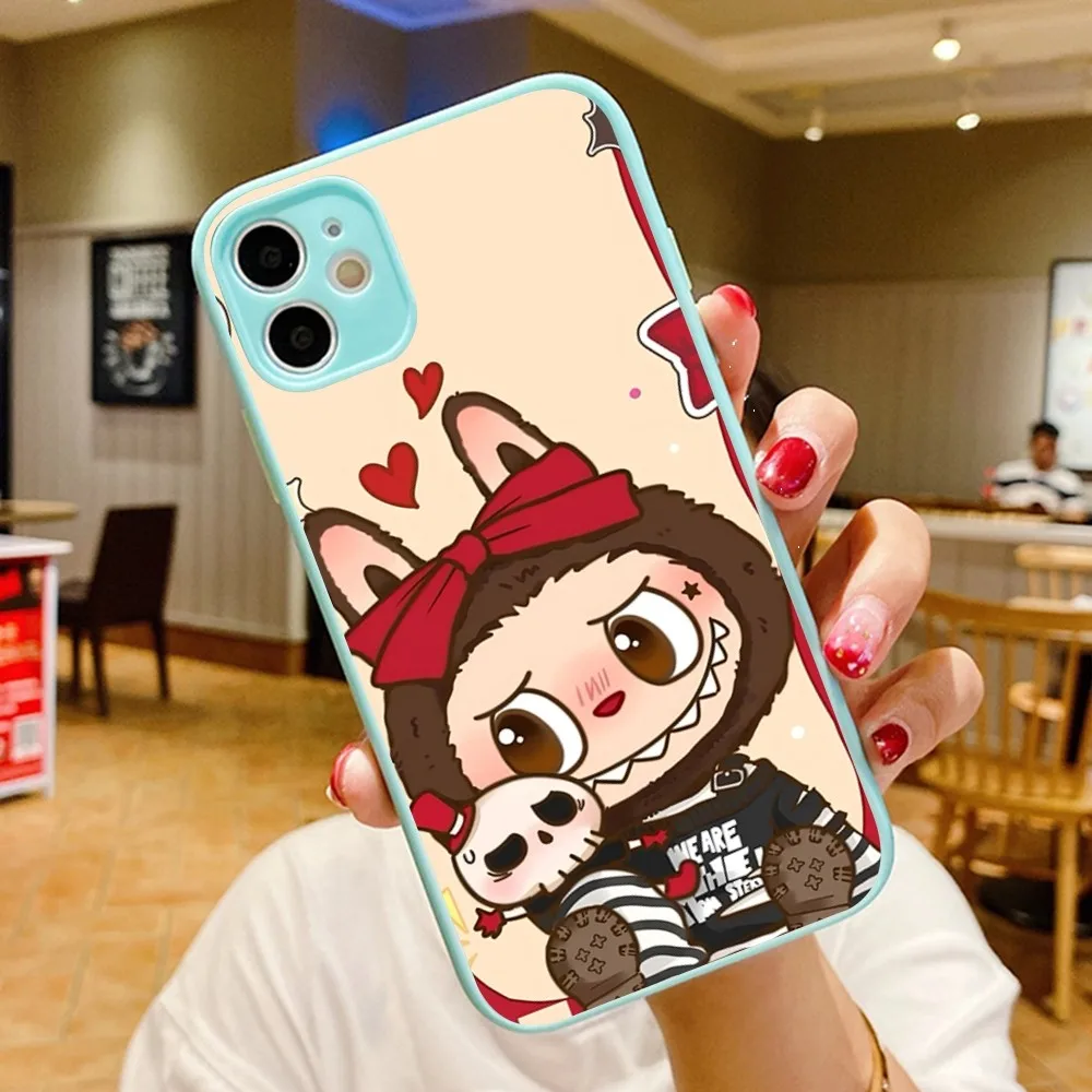 New K-Kawaii Cute L-Labubu Phone Case for iPhone 14 11 12 13 Mini Pro Max 8 7 Plus X XR XS MAX Translucent Matte Cover