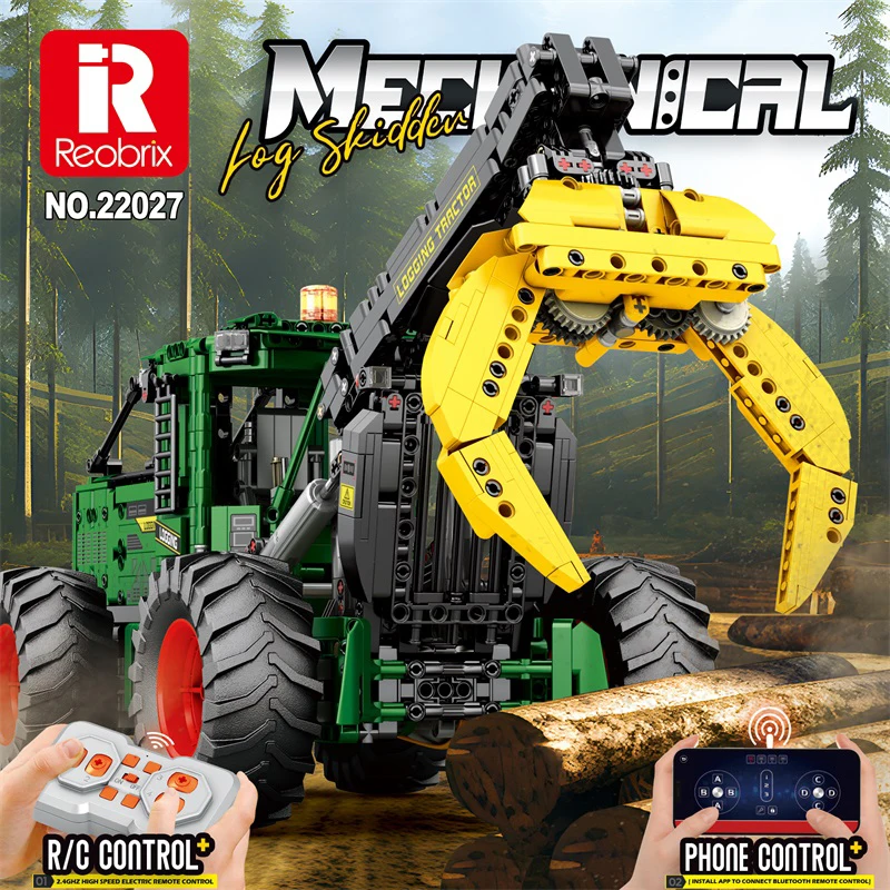 

Reobrix RC Log Skidder Building Block Set, Highly Realistic Construction Vehicle Model, Precision Mechanical Building Toy