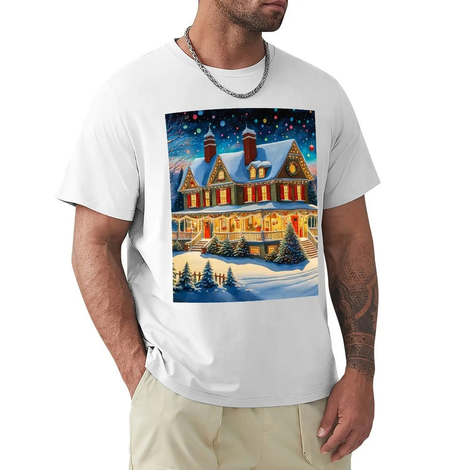 Enchanted Beautiful Christmas House in The Winter - Country House - Joyful Christmas - Christmas Tree, Decoration T-shirt