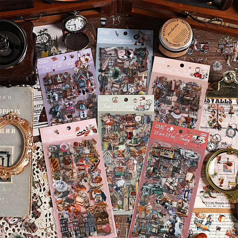 6 Sheets/pack Vintage Stickers Waterproof Scrapbook Aesthetic Sticker Daily Planner Water Bottles Handbook Junk Diary Stickers