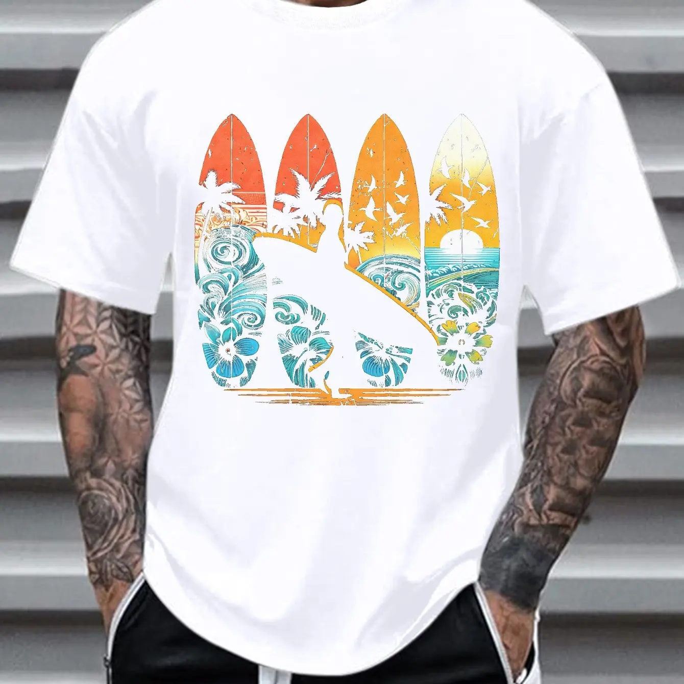 Men's Short Sleeve T-shirt Features A Retro Hawaiian Surf Design for Comfortable Breathable Fit Everyday Men Clothing