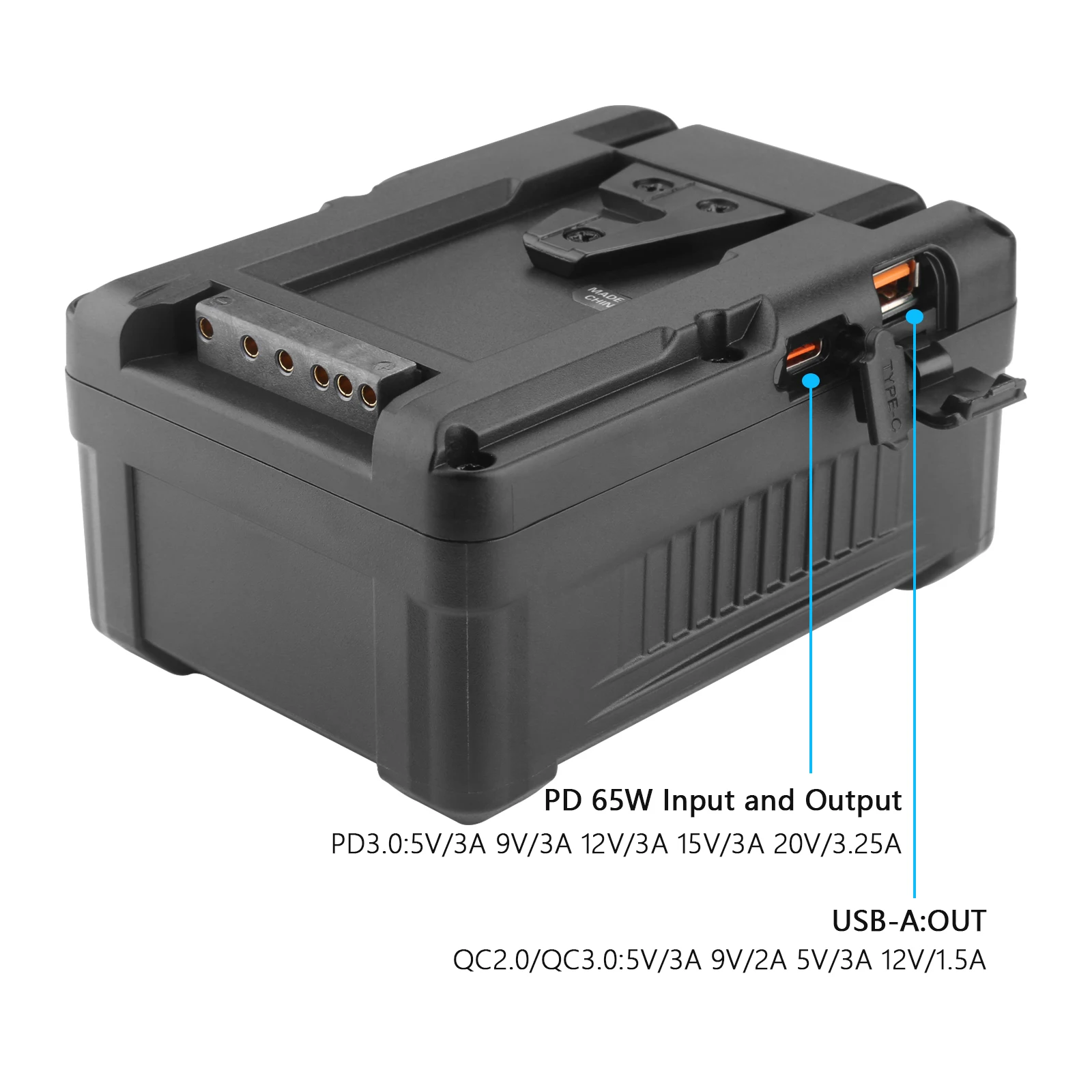 BP-VL155 V Mount Battery/V Lock Battery w Type-C/D-TAP Input/Output For Sony HDCAM, XDCAM, Digital Cinema Cameras