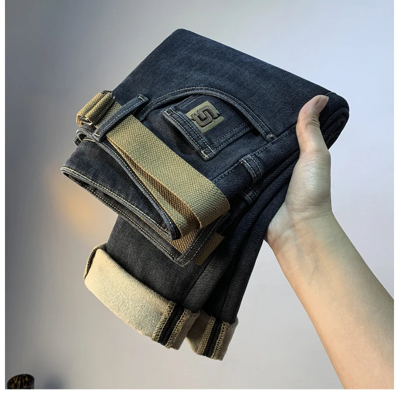 

2025 Winter Fleece Jeans for Men, Thickened Warm, Slightly Loose Thick, Slim Fit, Light Luxury Pants