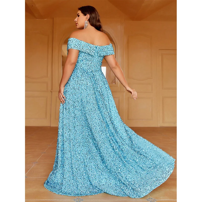 Plus Size Strapless Beaded Floor Long Evening Dress 6XL7XL Elegant Luxury Banquet Sequins Shiny Big Size Evening Prom Dress