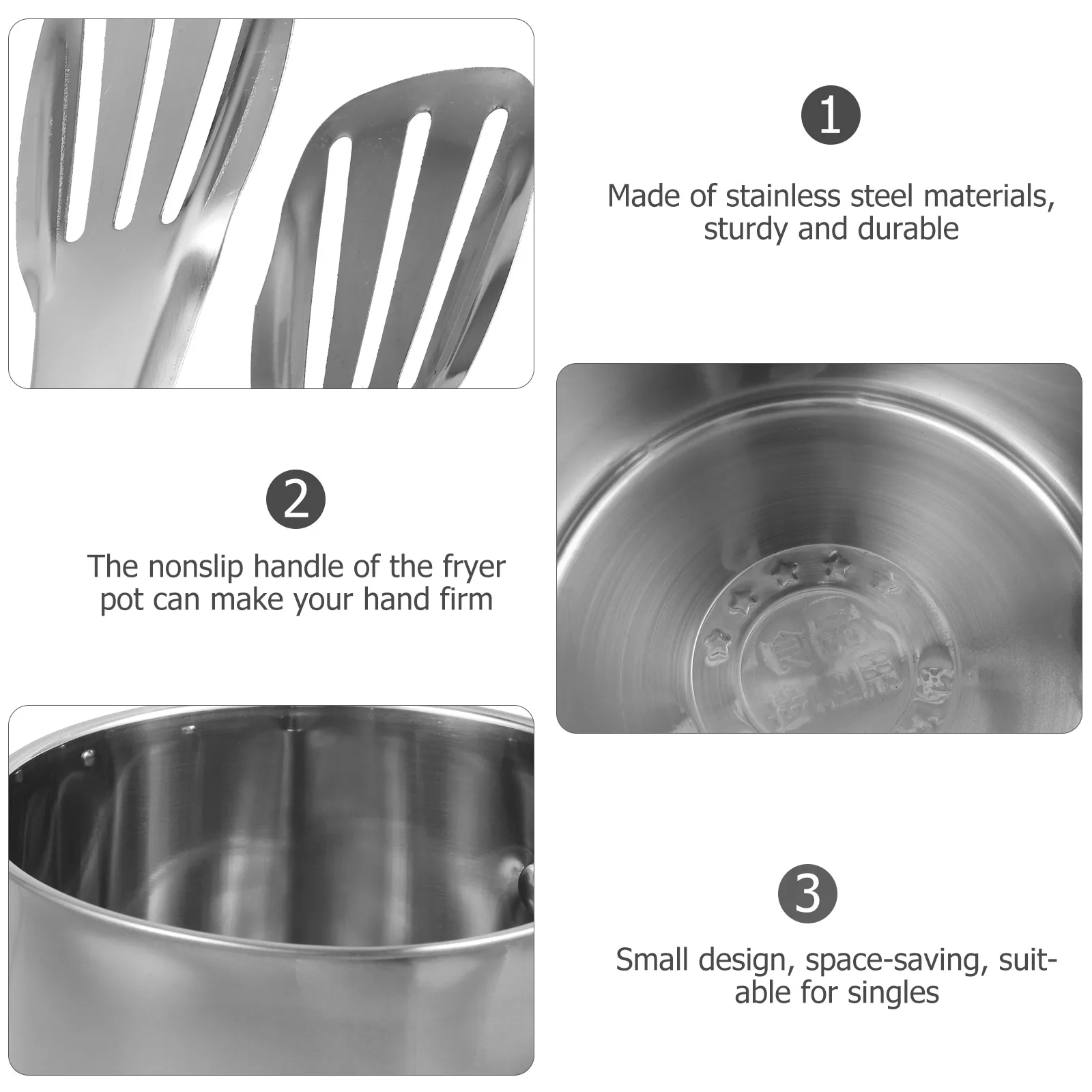 

1Set Stainless Steel Deep Fry Pot Mini Fryer Kit Household Frying Pan Portable Fry Pot with Handle and Food Tong