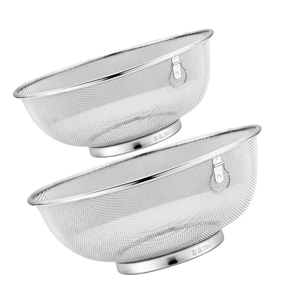 

2Pcs Stainless Steel Kitchen Mesh Strainer Bowl Fine Mesh Colander for Soy Milk Oil Residue Rice Fruit Multipurpose Use