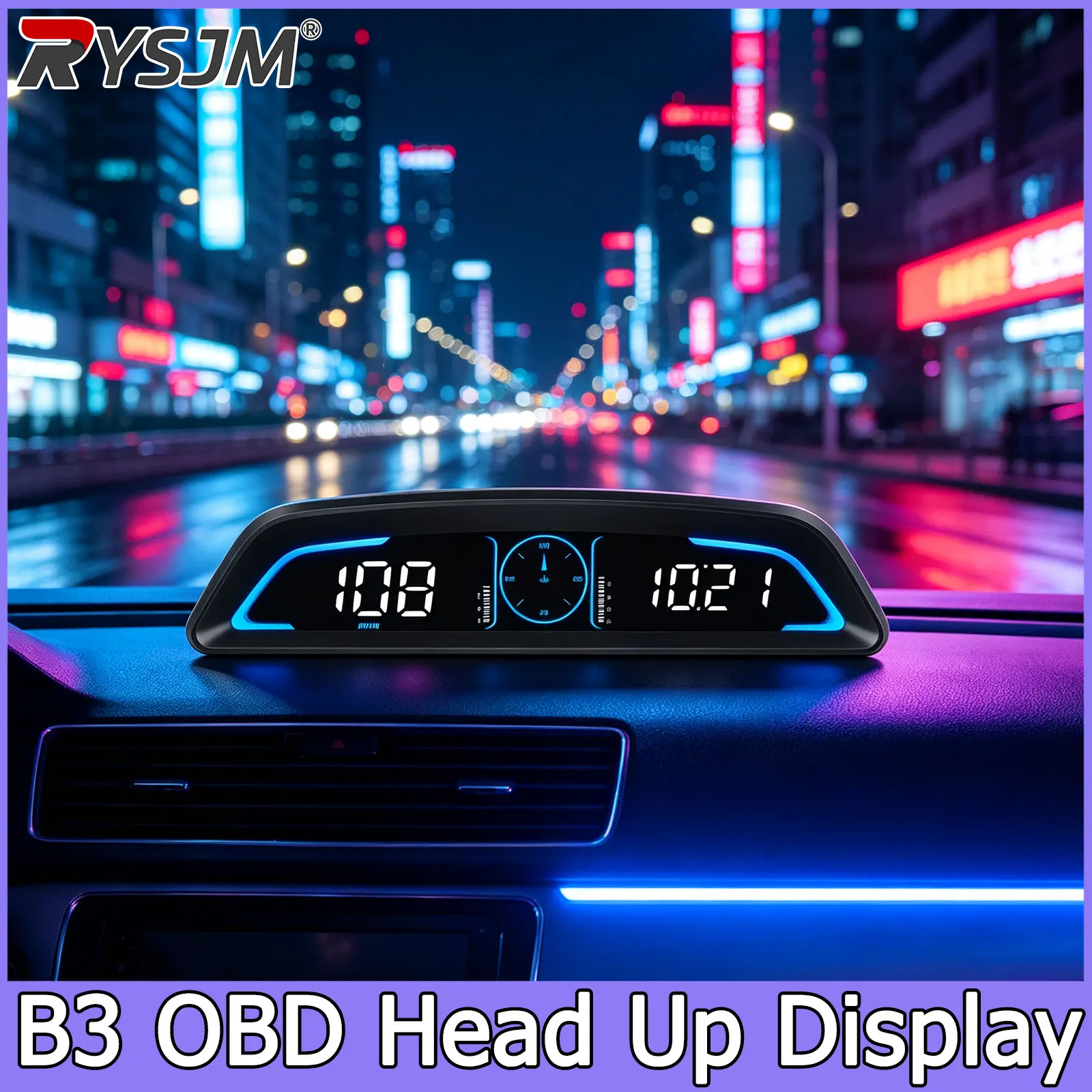 5pcs B3 OBD HUD Head Up Display OBD2 Smart Car Speedometer HUD Turbo Gauge Digital Odometer Security Overspeed Alarm Water Temp