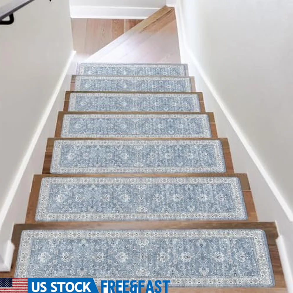 15PCS Non-Slip Stair Treads Washable Rubber Backing Stair Mats Indoor Wooden Steps Carpet Runners Kids Elders