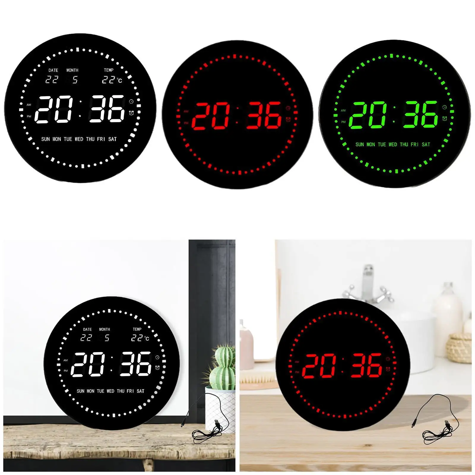 LED Digital Clock with USB Cable Tabletop Clock for Indoor School Classroom