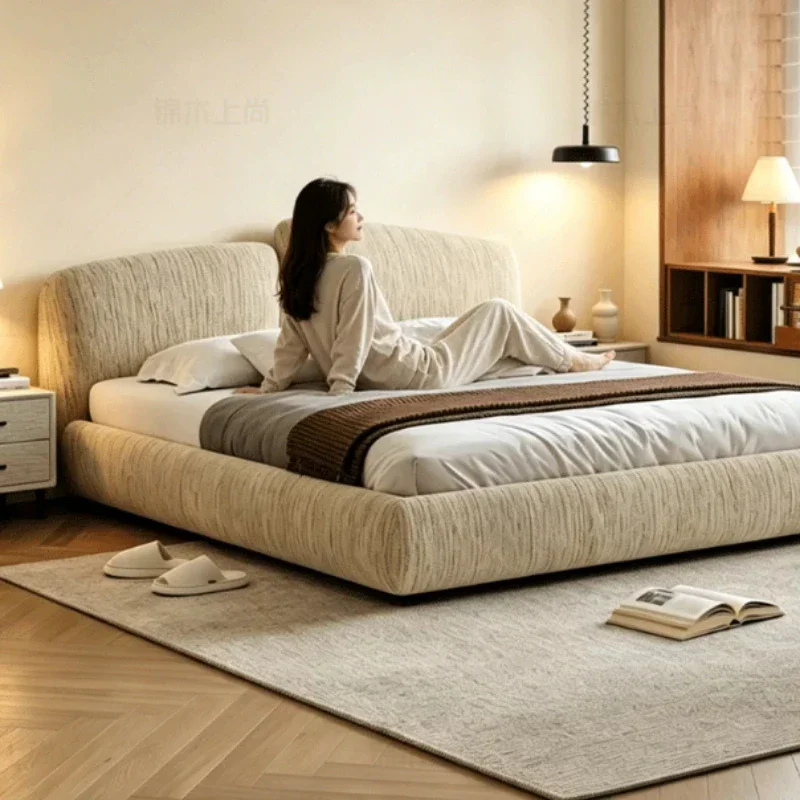CX Beige Organizer Double Bed Bedrooms Princess Modern Italian Wooden Bed Frames King Size Storage Letto Matrimoniale Furniture