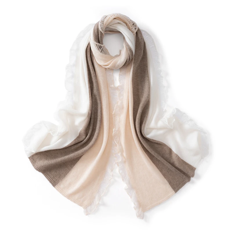 

100% Cashmere Tassel Knitted New Scarf Autumn Winter Warm Artistic Versatile Long Gentle Korean Style Thin Scarf Shawl