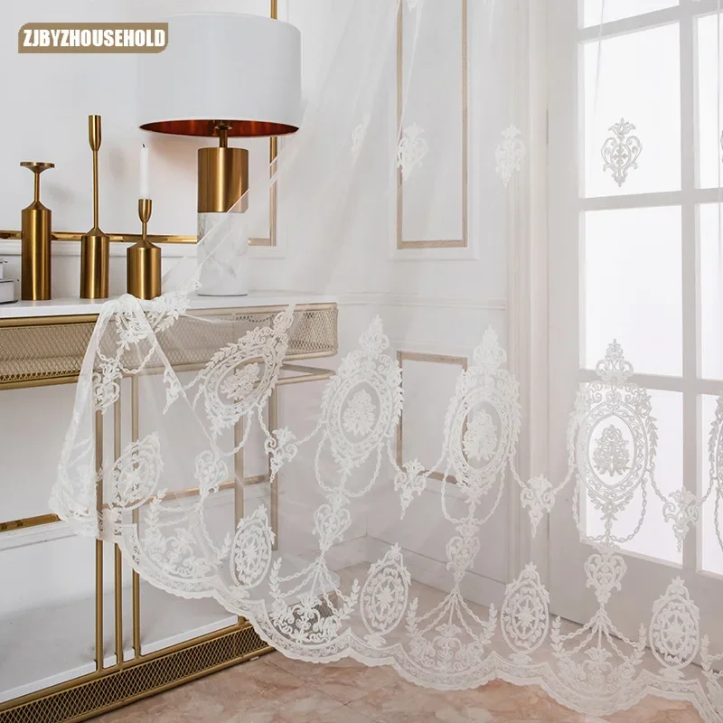 

New Scandinavian Window Screen Finished Living Room Bedroom Floating Window White European Embroidery Curtains Gauze Curtains