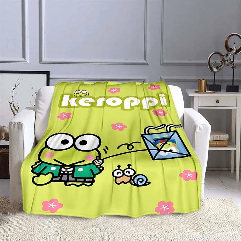 6 Sizes Sanrio Keroppi Pattern Blanket Warm Soft Fluffy Kids and Adult Sofa Bed Throw Blanket Outdoor Travel Camping Blanket