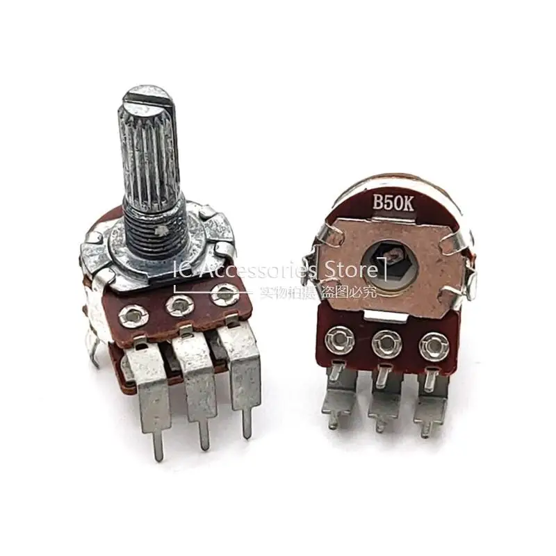 5PCS WH148 Dual Bend Feet Carbon Film Potentiometer B50K Shaft Length 20MM Sound Amplifier Volume Potentiometer 6 Pin