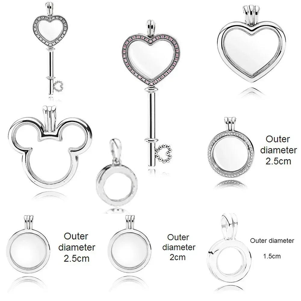 

NEW 2018 Valentine's Day Newest 100% 925 Sterling Silver Pink Heart Shaped Big Key Floating Locket For Women Fashion DIY Jewelry