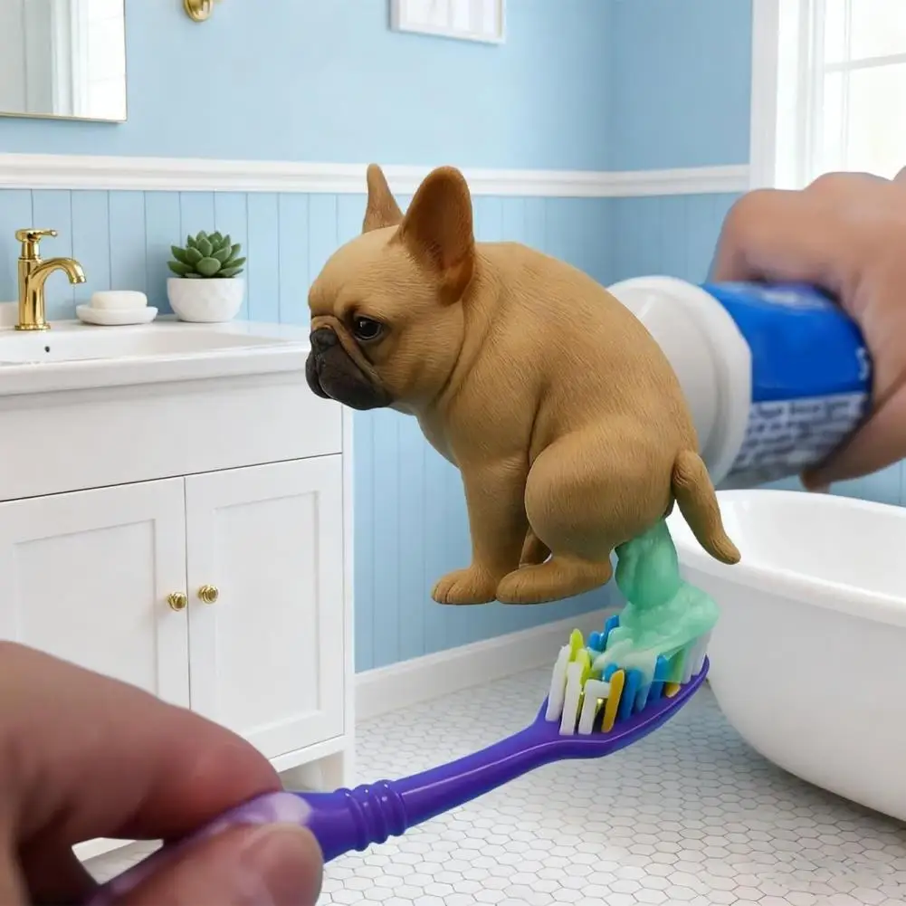 الكلب معجون الأسنان موزع البلدغ معجون الأسنان غطاء مضحك الحمام معجون الأسنان موزع مجموعة غطاء مع بولدوج القط للأنابيب #3