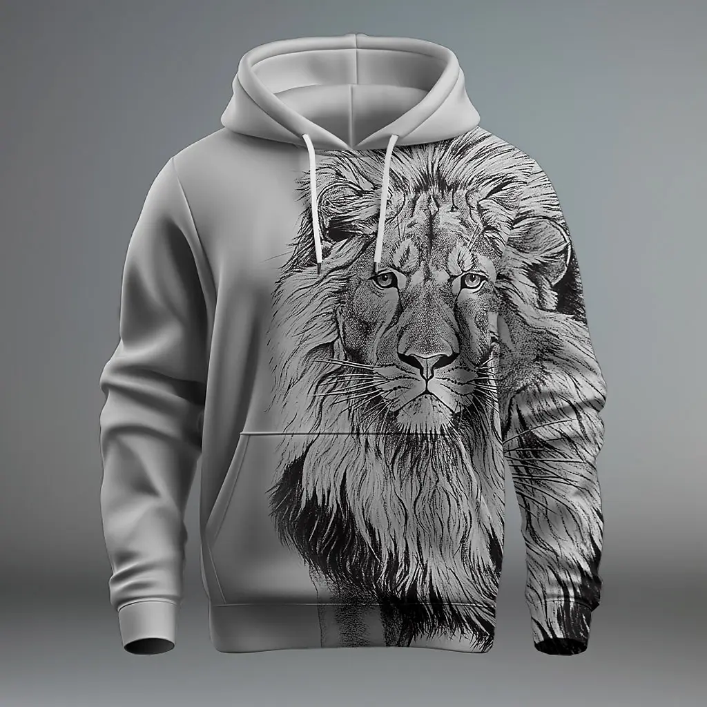 2024 Funny 3D Lion Printed Hoodies For Men Fashion Loose Sweatshirts Street Trend Harajuku Men's Clothes Autumn New Pullover