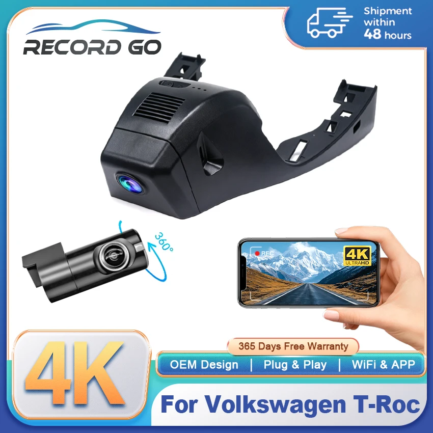 4K Dashcam For VW Volkswagen T-Roc T Roc Troc 2017 to 2026,Wifi Dash Camera Dash Cam for Car Vehicle Video Recorder