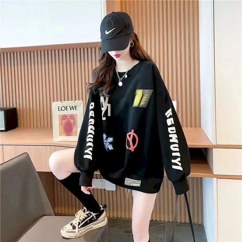 Fashion Fried Street Pullovers Women Plus Velvet Thicken Pullover Trendy Autumn Winter New Korean Style All-match Oversized Tops