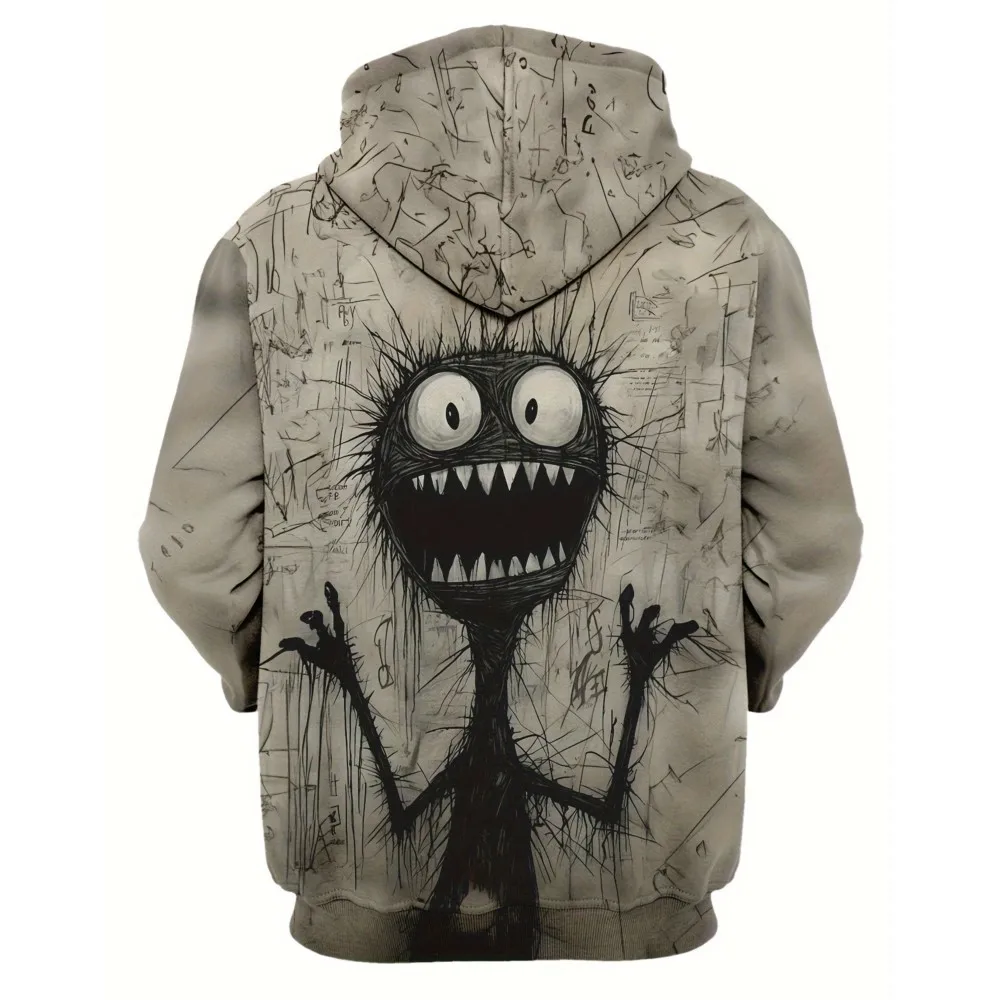 سترة بغطاء للرأس للرجال عصرية جديدة لعام 2026 بتصميم نمط وحش الهالوين مطبوعة ثلاثية الأبعاد، سترة بغطاء للرأس للارتداء اليومي مع ملمس ناعم #3