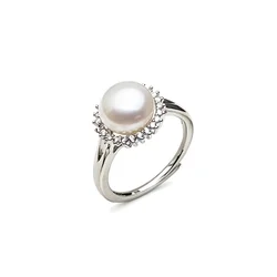 Real Natural Freshwater Pearl Ring Woman,925 Sterling Silver Pearl Rings For Women Weddings Gift High Guality White Black