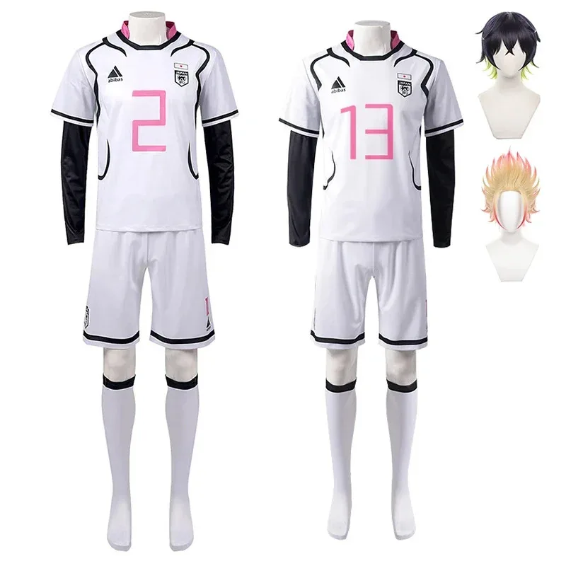 

Blue lock shibead ryseei cosplay costume Oliver Aiku cosplay wig tops shorts set tracksuit football soccer party suit wigs
