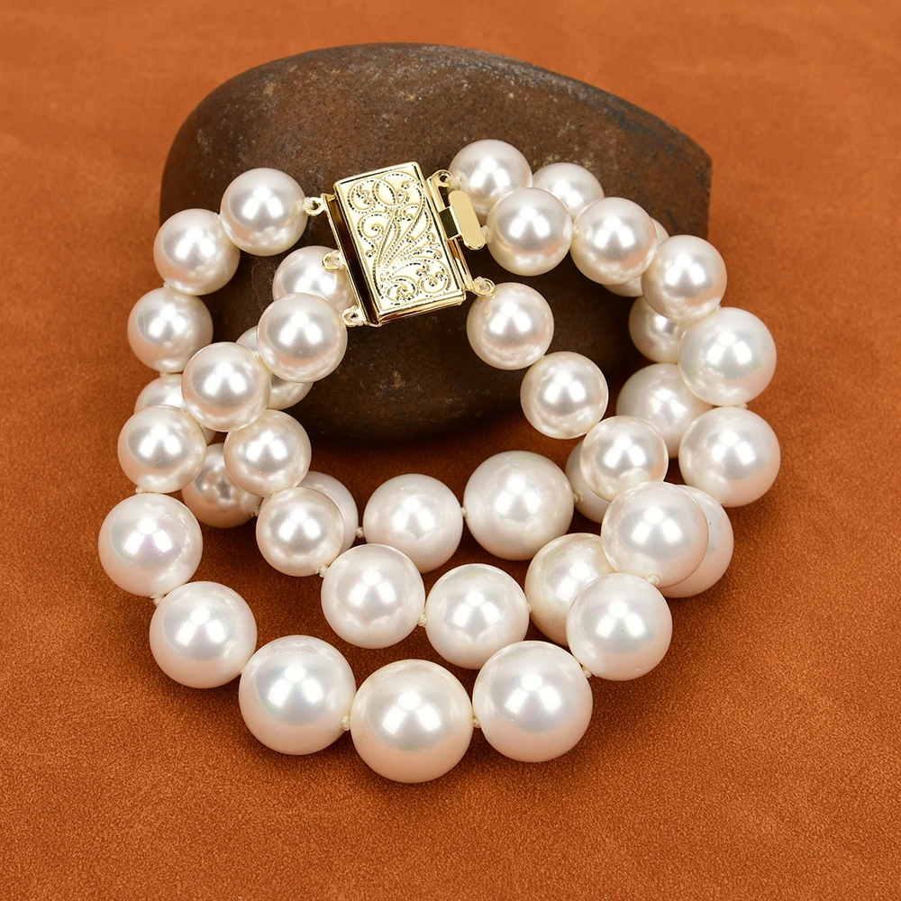 G-G 8‘’ 3 Strands White Sea Shell Pearl Graduated Bracelet Multi Layers Jewelry Lady Gifts