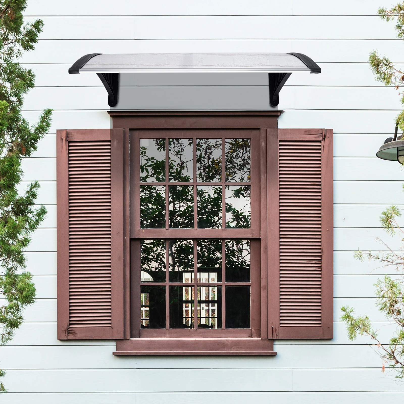 HT-100 x 80 Household Application Door & Window Rain Cover Eaves Canopy White & Black Bracket