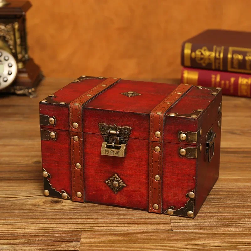 Sleutel Safe Box Europese Stijl Oude Vintage Custom Hout Vierkante Sieraden Opbergdoos Antieke Sieraden Verpakking Met Slot