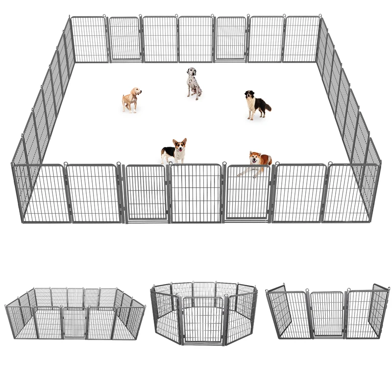 Dog Playpen Outdoor Dog Fence Metal Pet Dog Fence 32 inch Height Dog Pen 28 Panels Exercise Pen Dog Playpen for RV Camping Yard